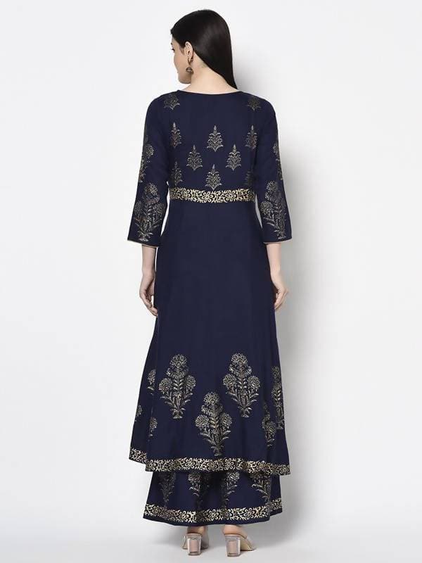 Aniyah Rayon Navy Blue Color Foil Print Anarkali Palazzo Set (AN-191K)
