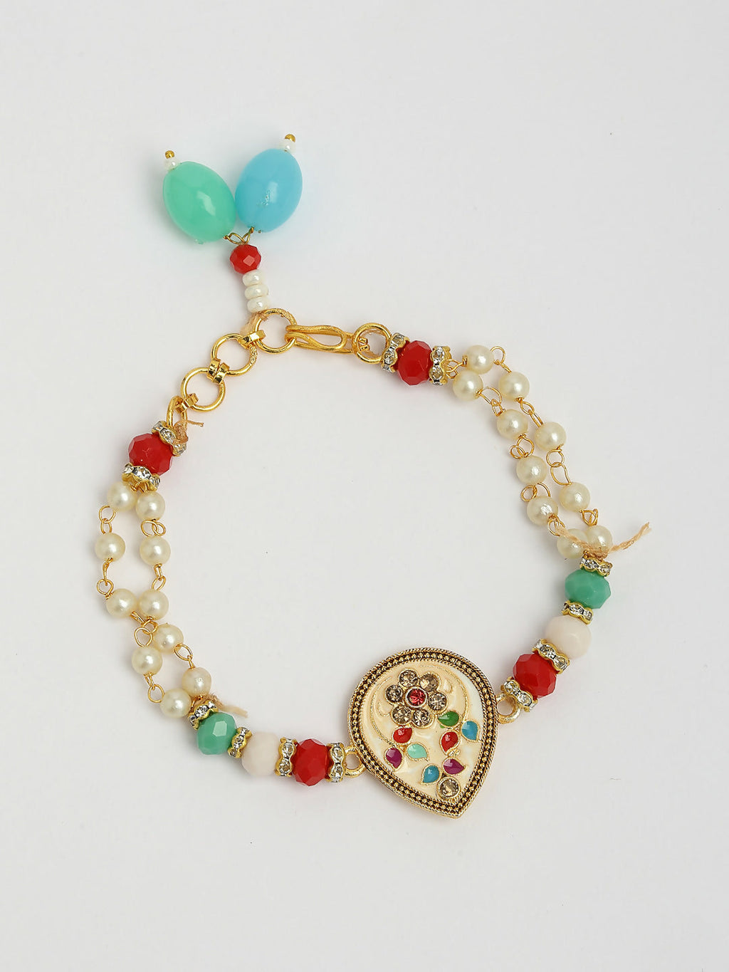 NVR Women & Men Set of 2 Multicolor Stone-Studded & Beaded Bhaiya Bhabhi Rakhi With Roli Chawal & Chocolate