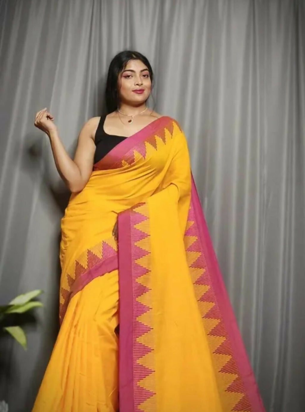 Exclusive Collection Beautiful Yellow Pure Cotton Woven Handloom Saree With Running Blouse Piece