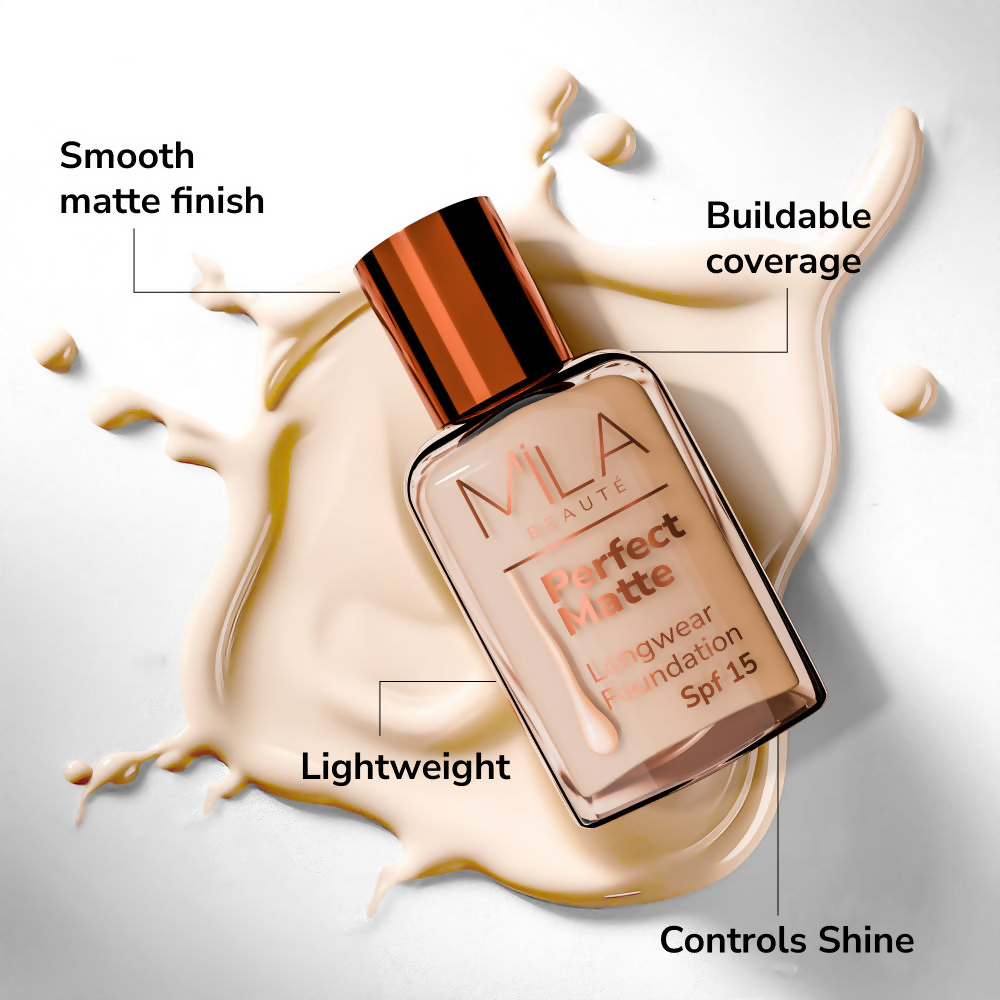 Mila Beaute Perfect Matte Longwear Foundation with SPF 15 & Oil Control Formula - Natural Beige