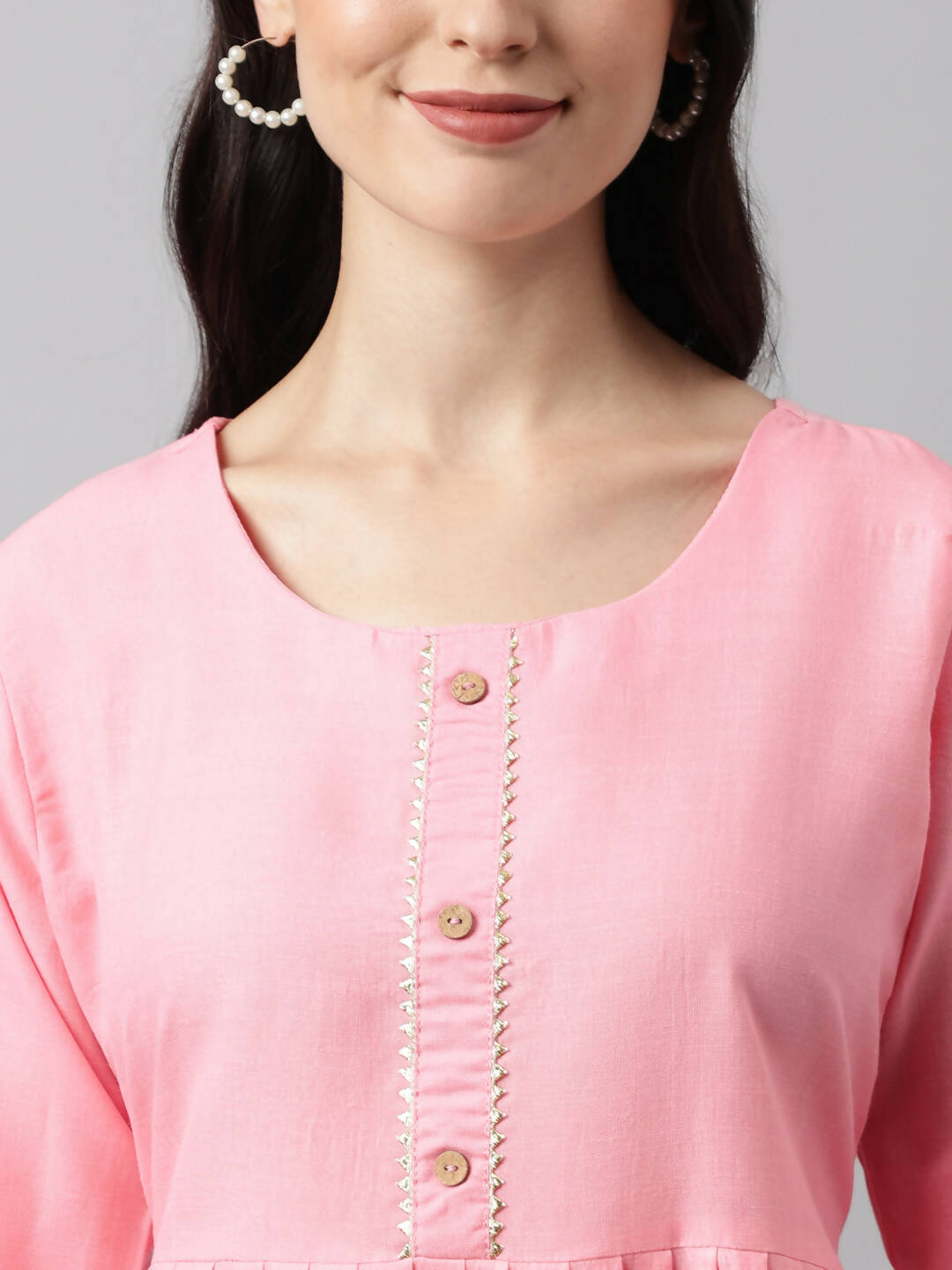 Pink Poly Cotton Solid Nayra Cut Kurta - Tirtha