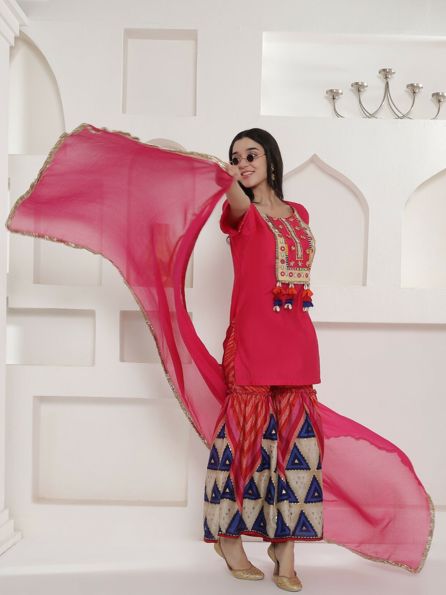 Joban Fashion Pink Kuslin Sharara Suit Set