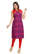 Snehal Creations Pure Purple Jacket Style Printed Sleeveless Kurti For Daily Wear