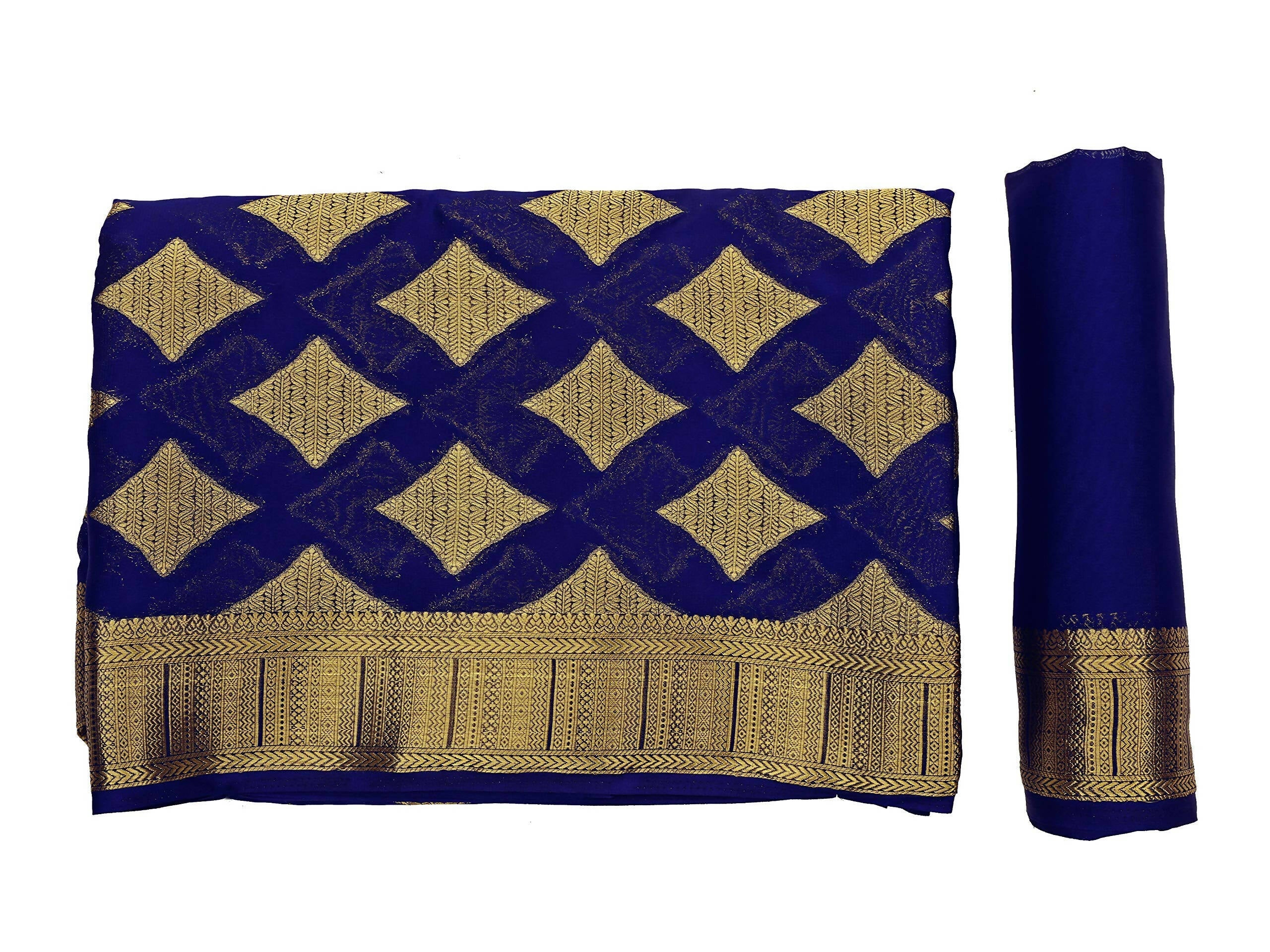 Mimosa Women's Mysore Silk Crepe Dark Blue Saree