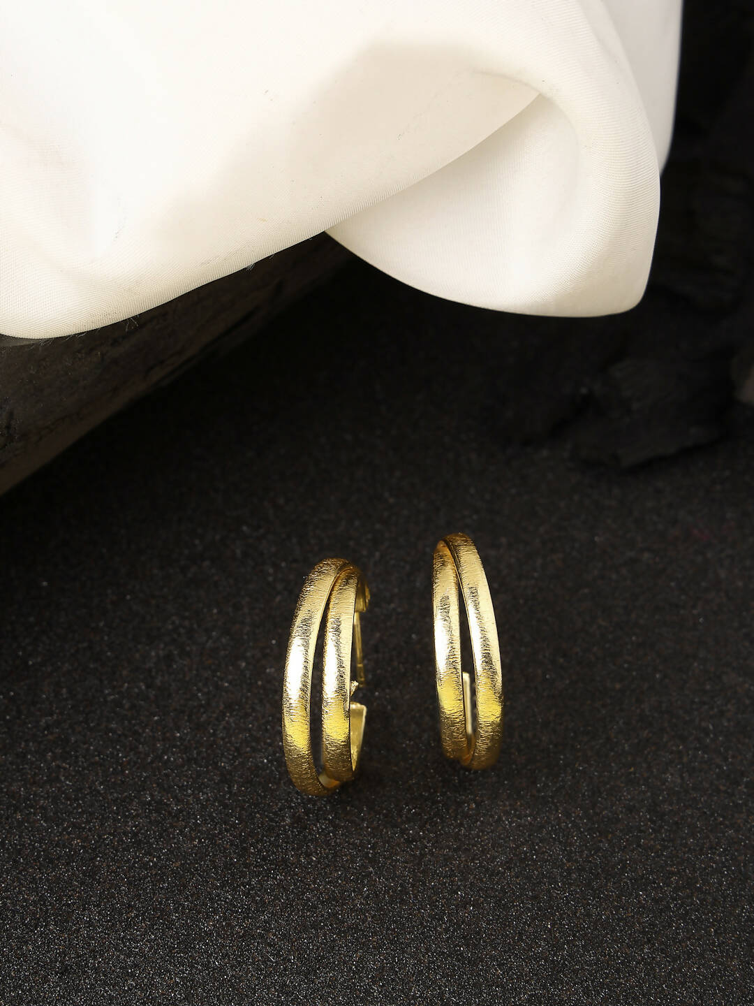 NVR Women Gold-Polished Alloy Circular-Shaped Half Hoop Earrings