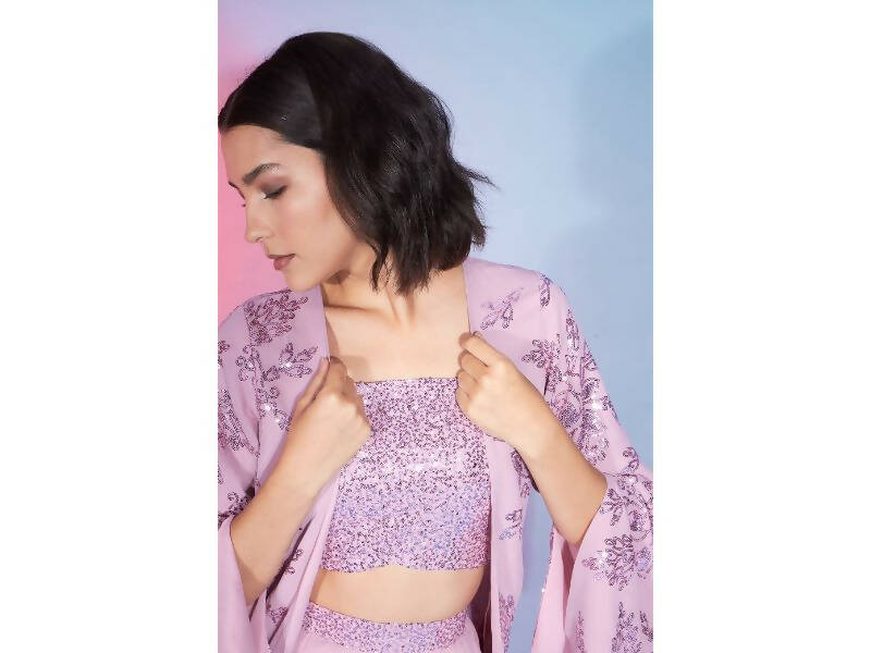 Pink Georgette Sequence With Thread Designer Co-Ord Set - Flory