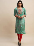 Sea Green Poly Chinon Digital Printed Straight Kurta - Samira