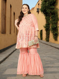 Sztori Plus Size Ethnic Motifs Printed Gotta Patti Empire Kurta with Sharara