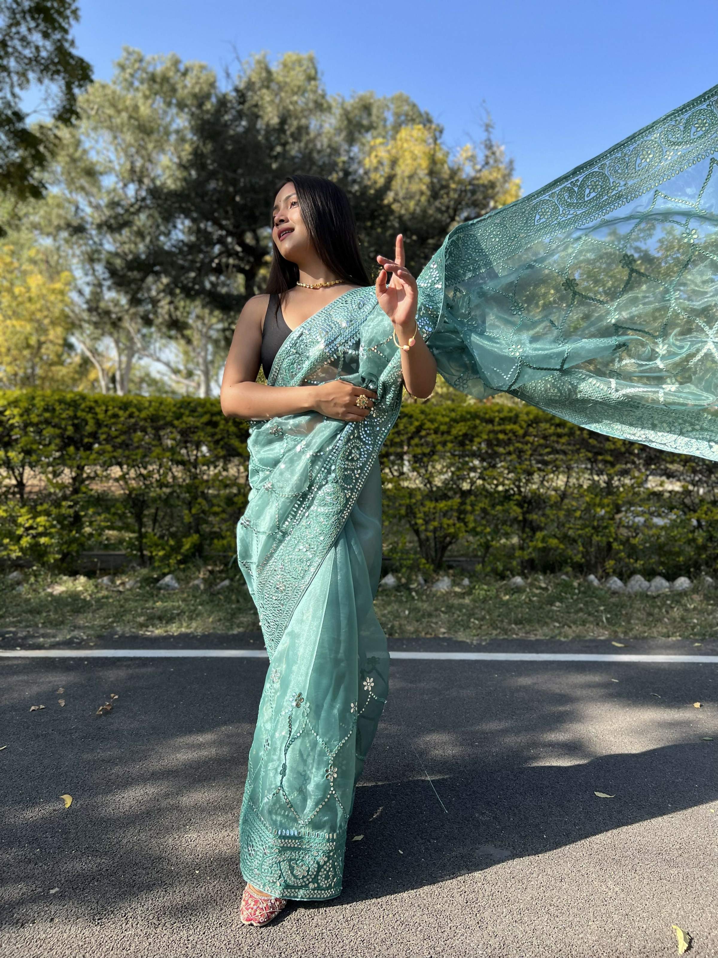 Vamsee Naina Green Organza Saree