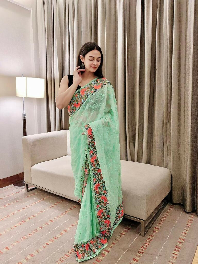 Vamsee Sandhya Sea Green Georgette Saree