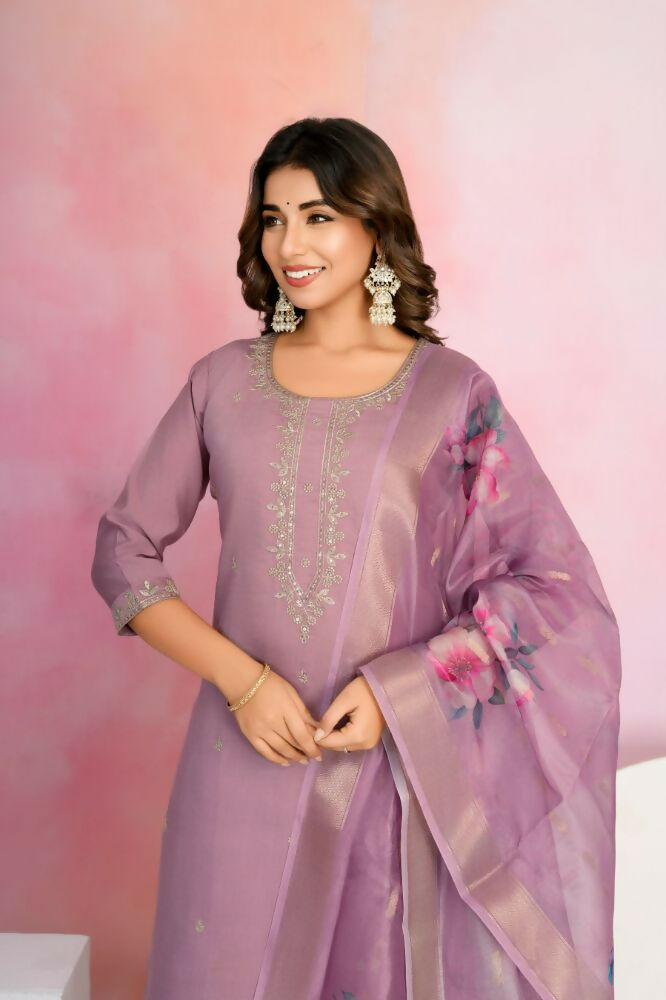 Ethnic Festive Wear Chanderi Onion Stitched Suit With Dupatta - Tanisha