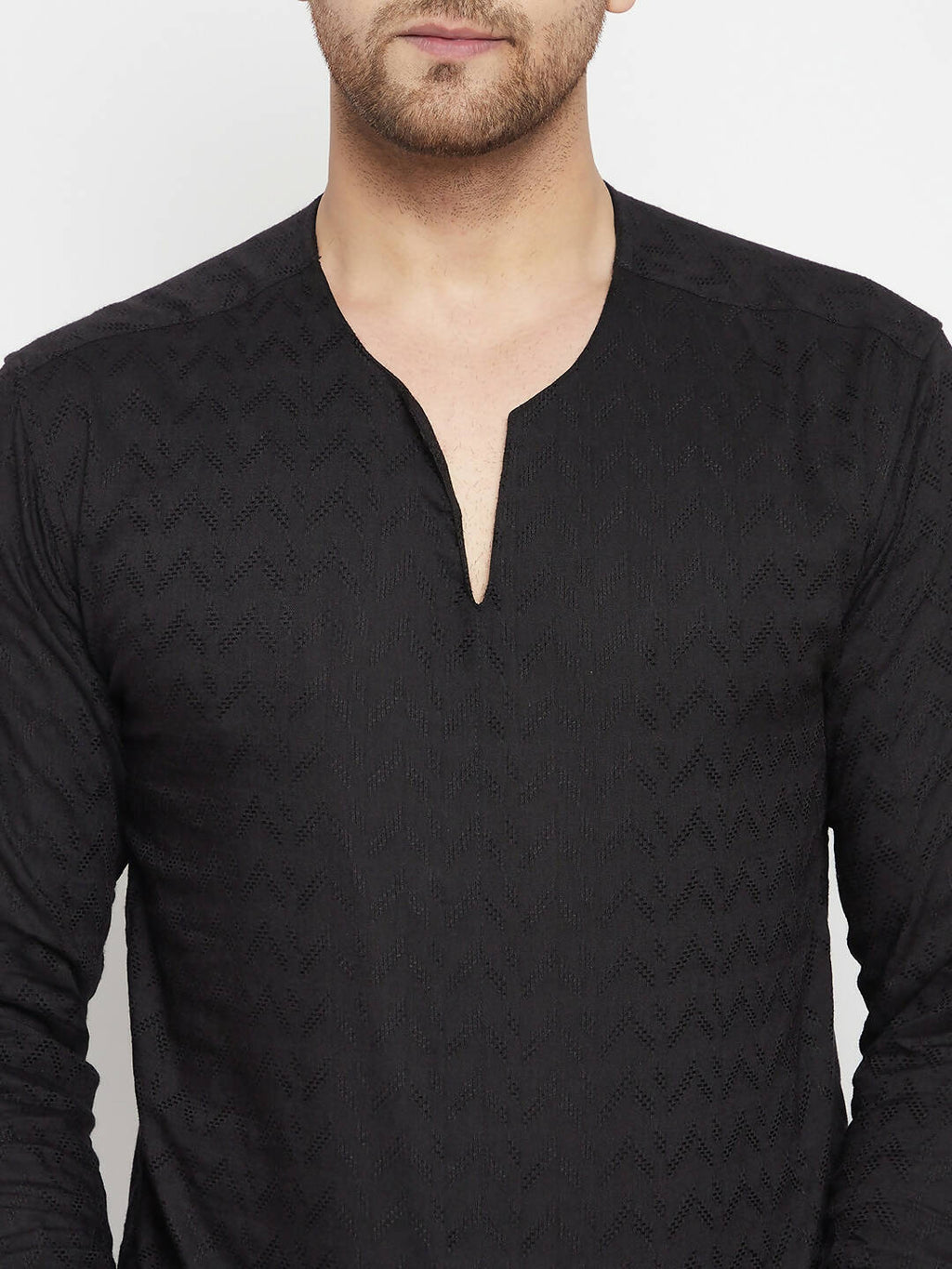 Even Apparels Black Viscose Men's Kurta With Slit Neckline