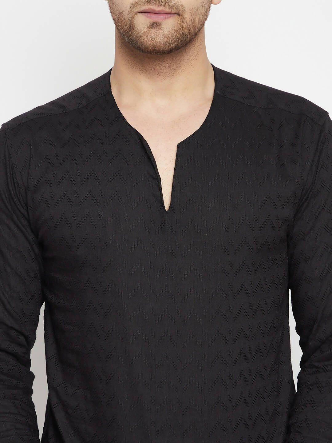 Even Apparels Black Viscose Men's Kurta With Slit Neckline