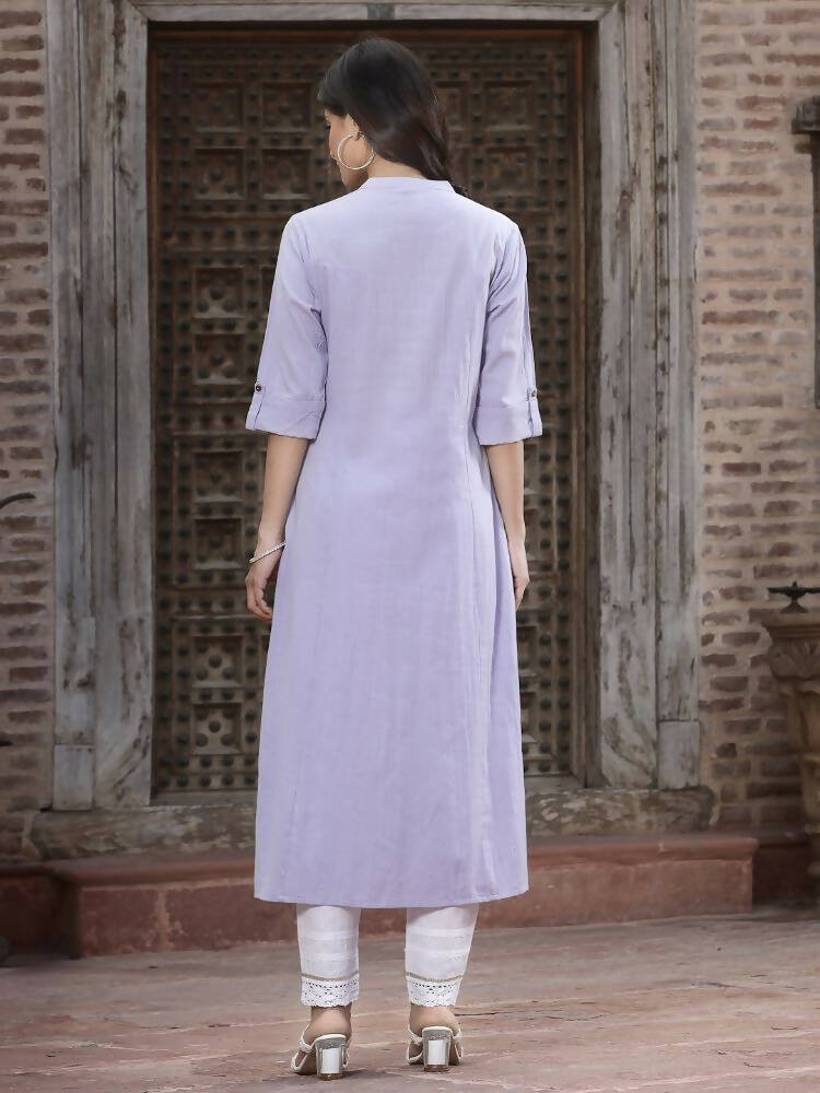 Juniper Women`s Lilac Cotton Flex Solid A-Line Kurta