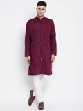 Even Apparels Maroon Pure Cotton Men's Sherwani Kurta With Open Front