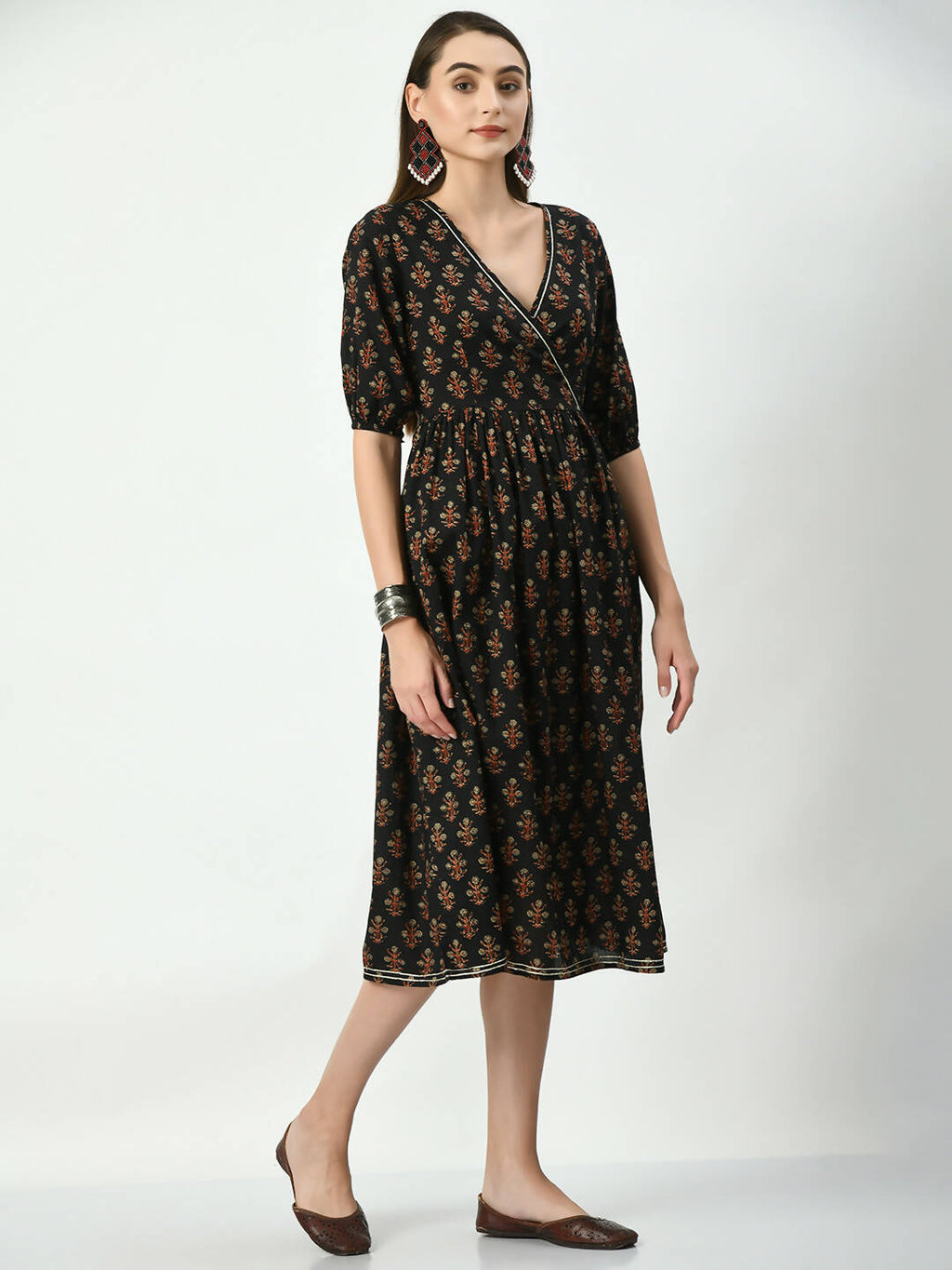 Myshka Women's Black Empire Printed Dress
