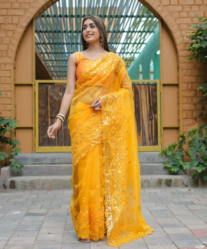 Vamsee Kiki Yellow Organza Saree