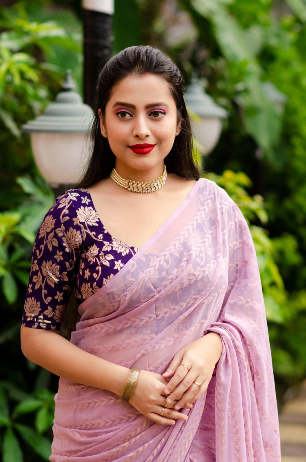Onion Poly Crepe Tie and Dye Saree with Unstitched Blouse - Hiral Fashion