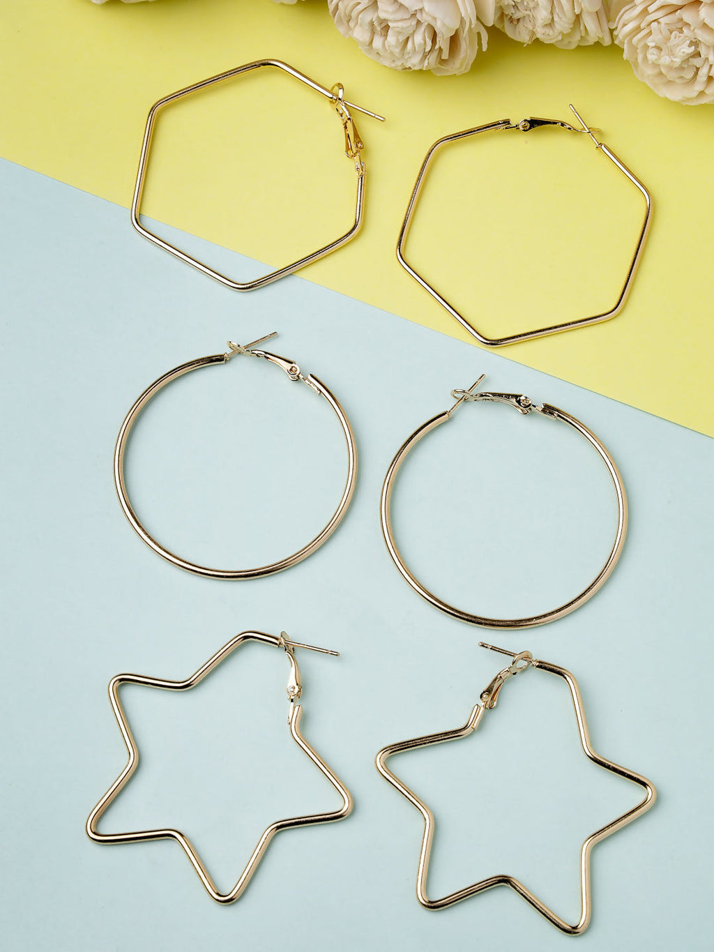 NVR Women Gold-Toned Geometric Hoop Earrings