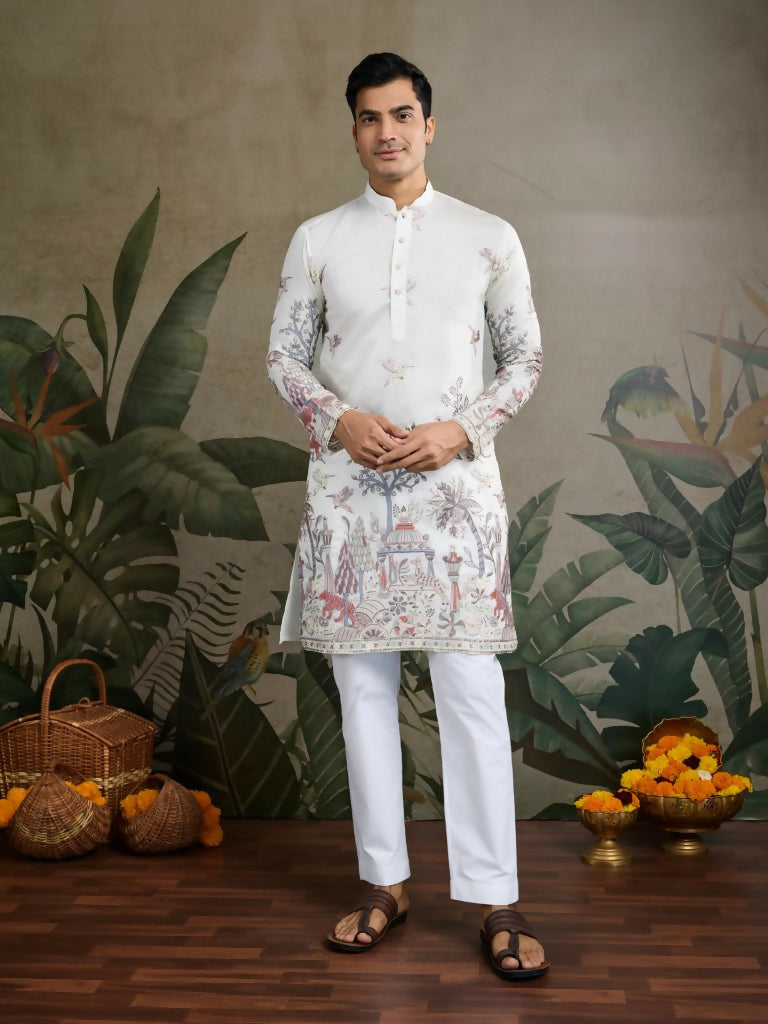 Vastranavya White Exclusive Festival Wear Viscose Silk Thread & Sequence Embroidered Work Kurta