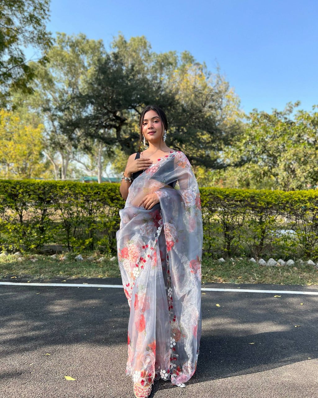 Vamsee Sia Grey Organza Saree