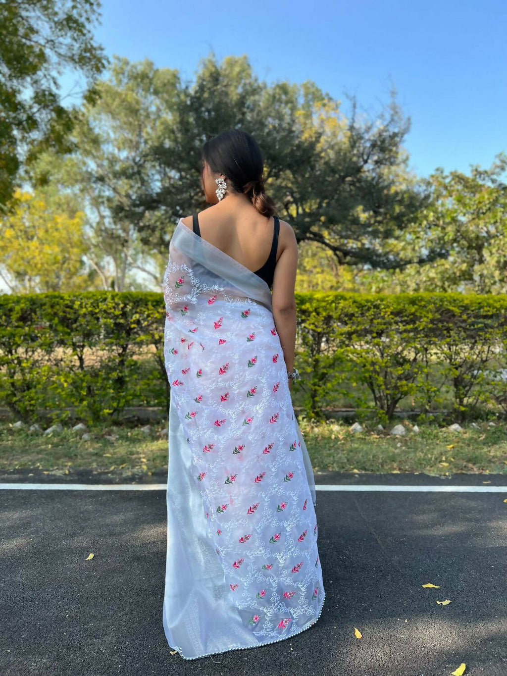 Vamsee White Organza Saree