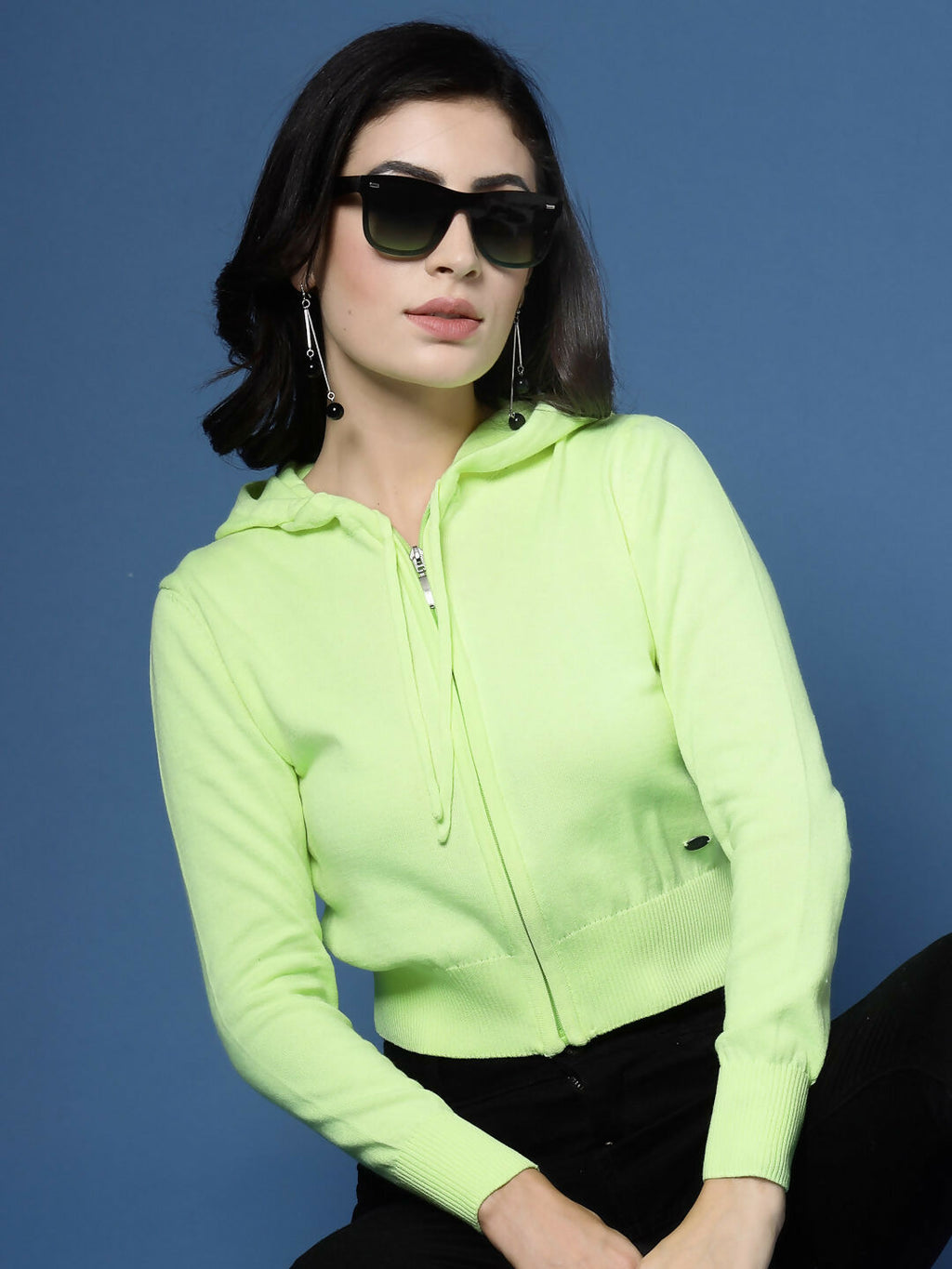 Women Winter Lime Green Cotton Cardigan - Wool Trees