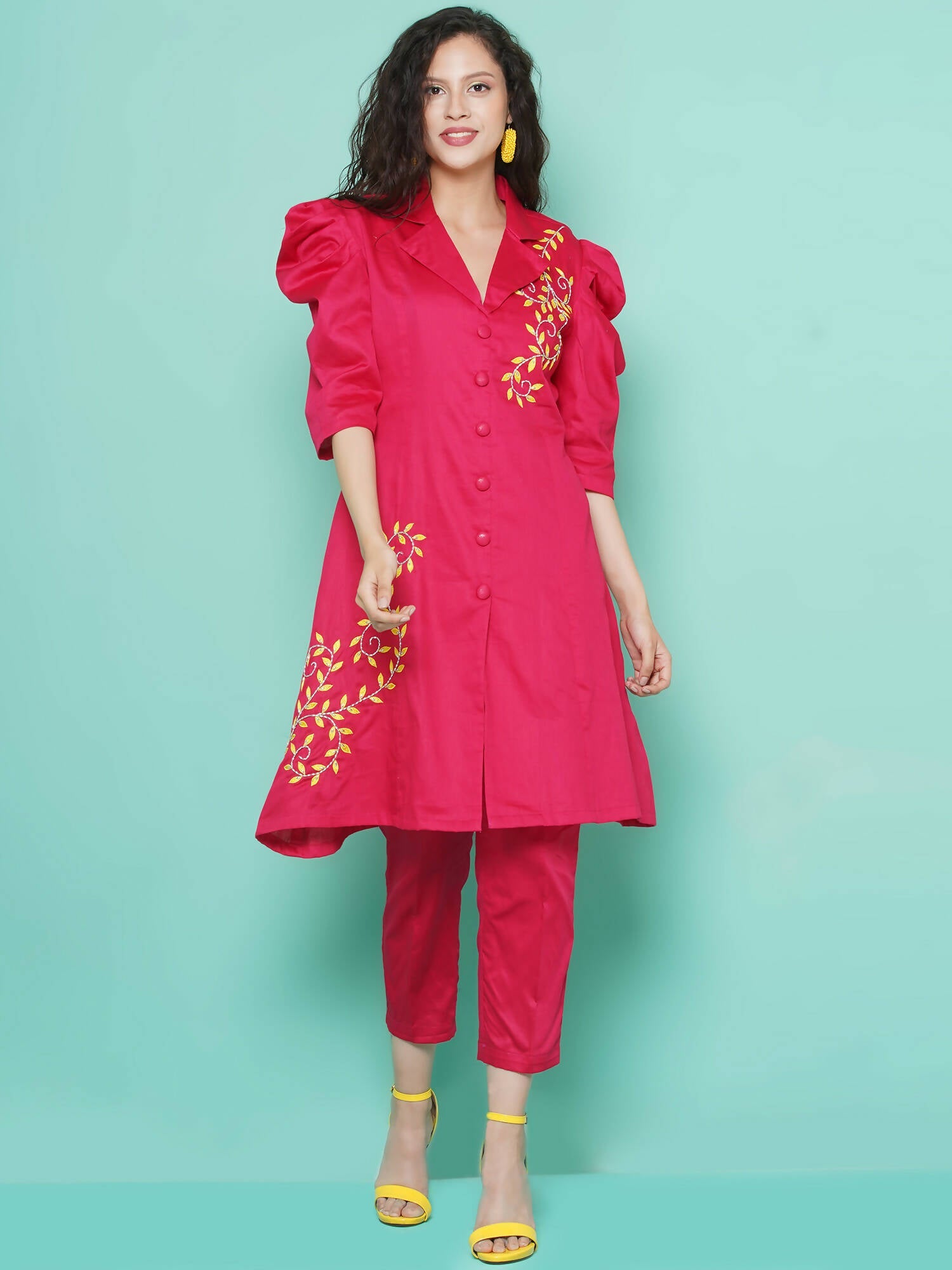 Women Republic Pink Cotton Silk Embroidered and Embellished Coord Set