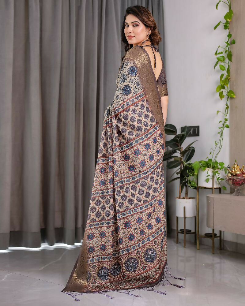 PR Fashion Grey Pure Handloom Linen Saree