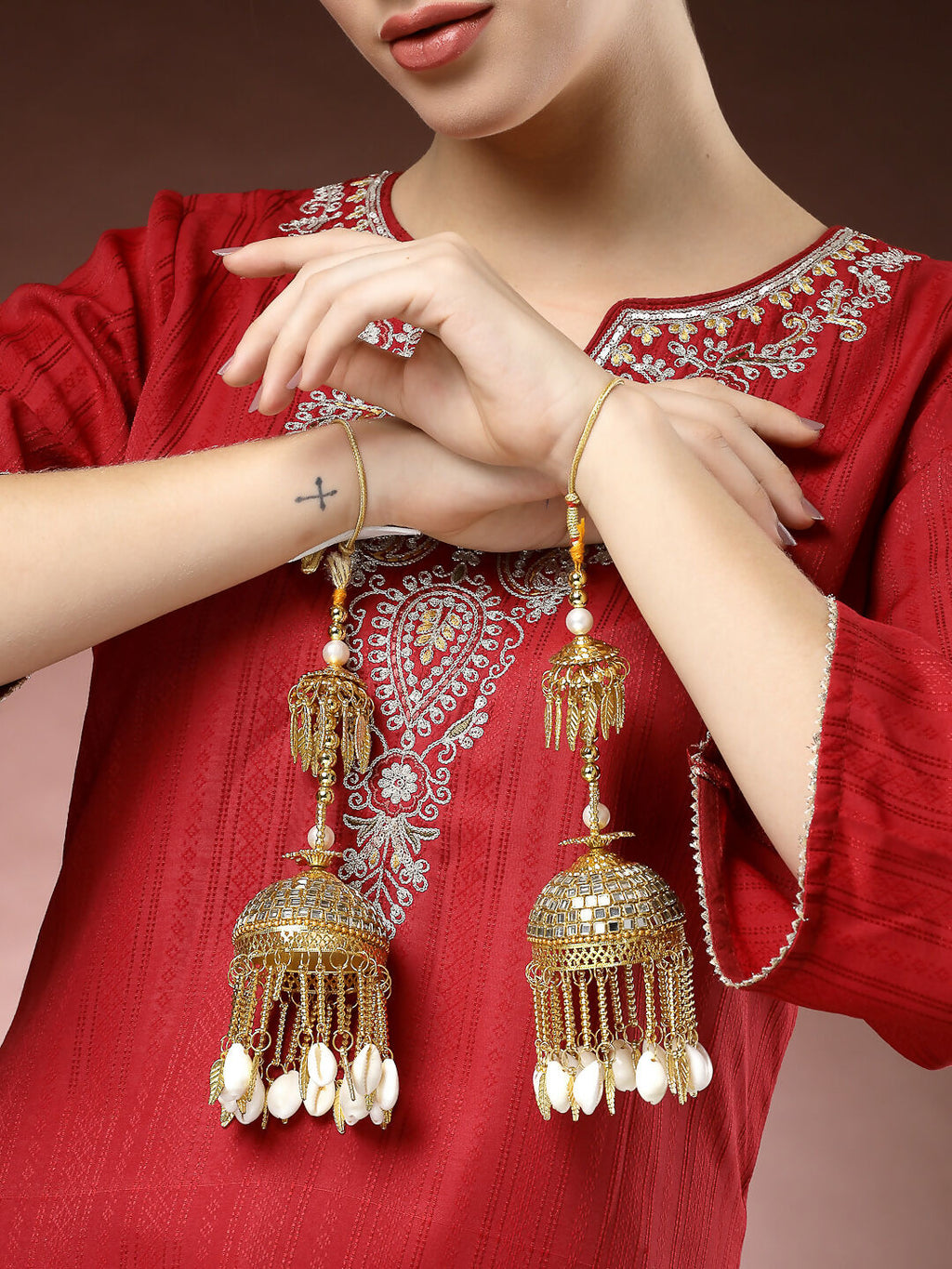 NVR Women's Pack Of 2 Gold-Polished Kundan Kaleera Sets