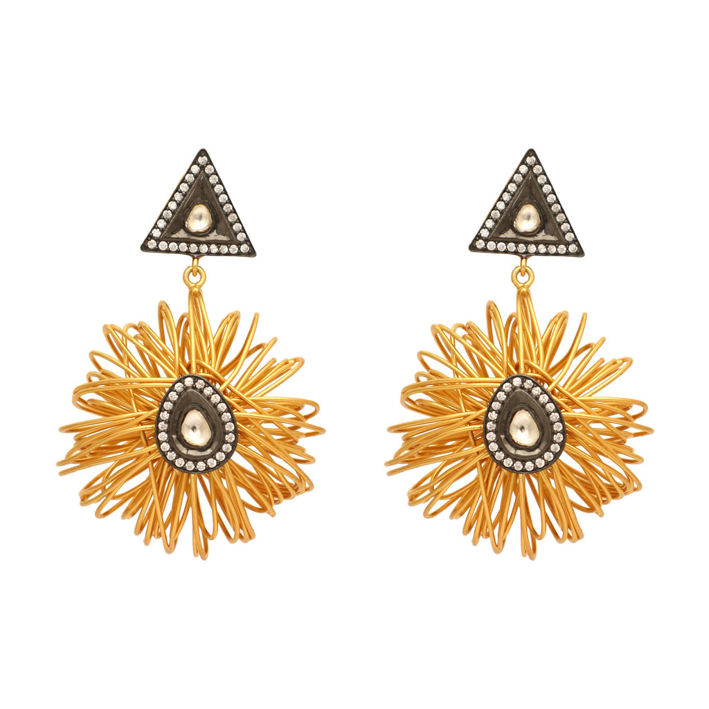 Nuyug 18K Gold-Plated Stones & American Diamond Studded Contemporary Wire Drop Earrings