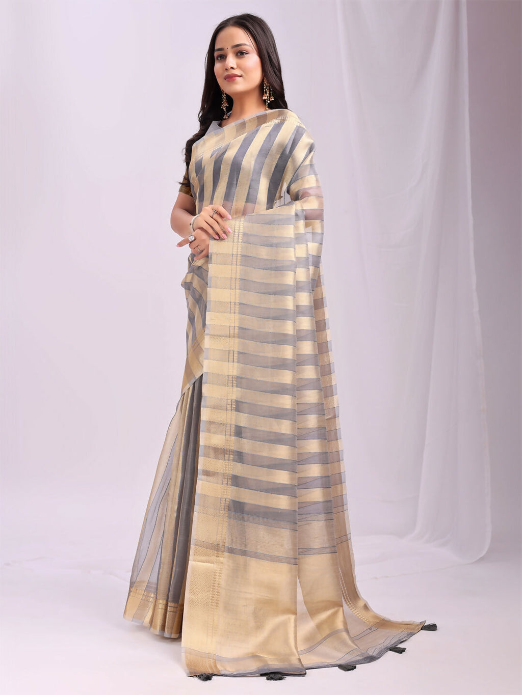 Shree Shyam Fashion Organza Grey Saree