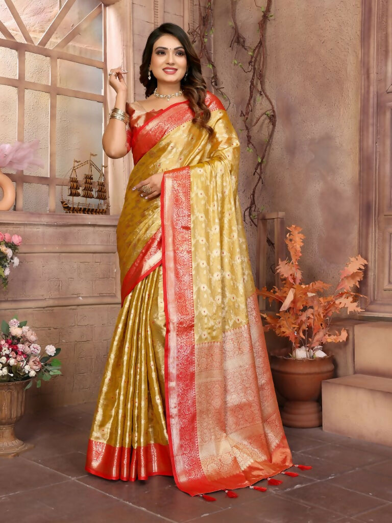 Anaita Golden Tissue Silk With Zari Weaving Saree With Blouse