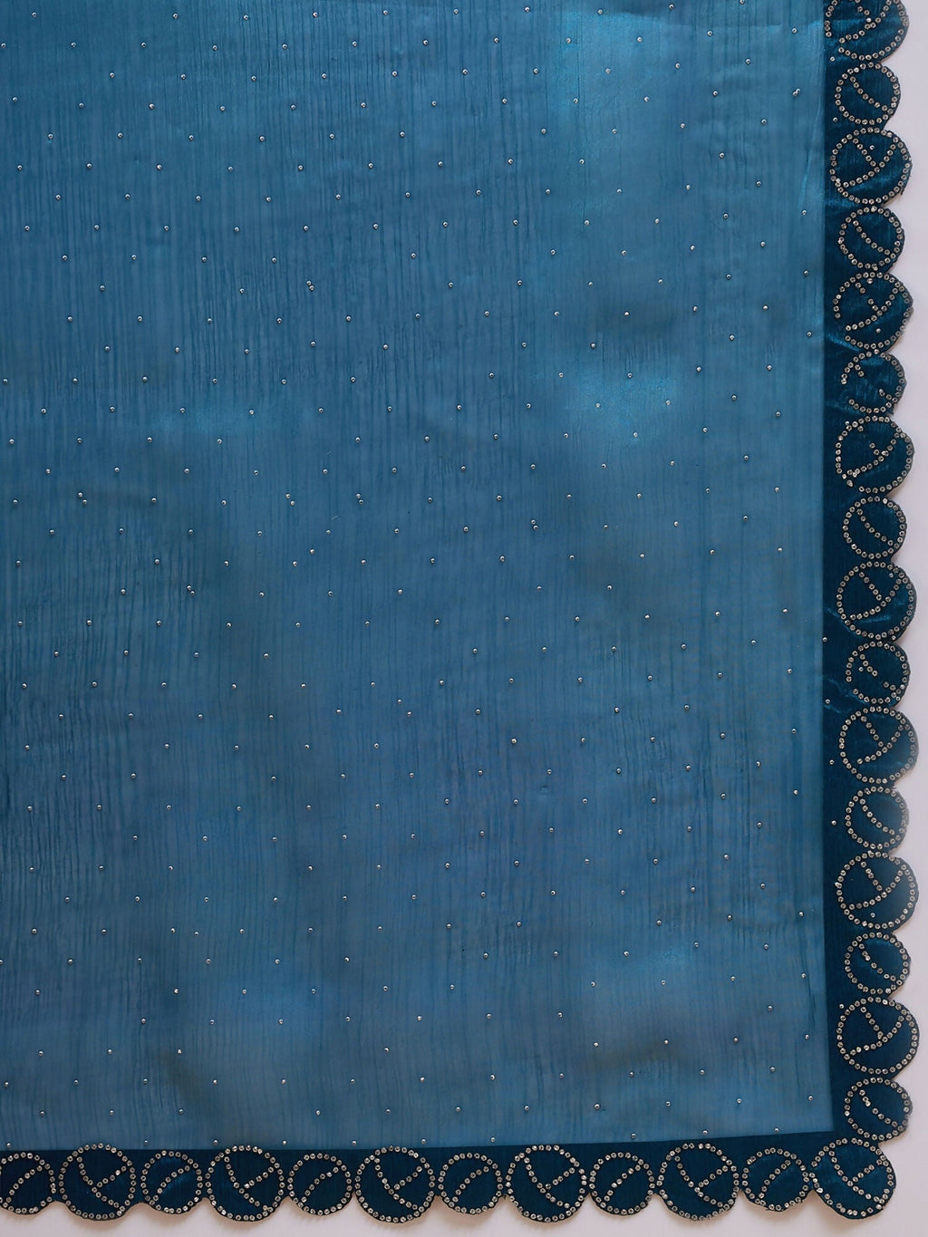 Teal Organza Swaroski Diamond Work Saree with Unstitched Blouse - Radha