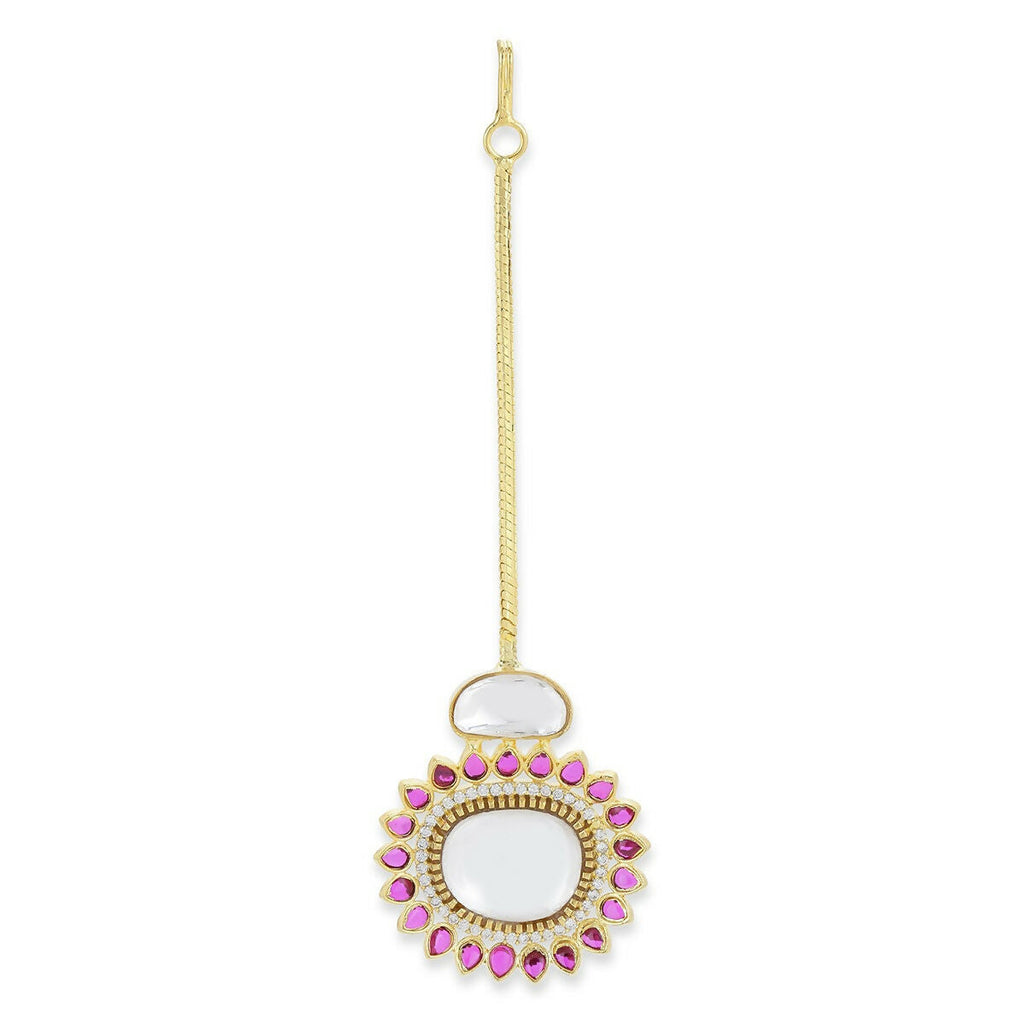 Flower Kundan Maang Tikka- Ruby Raang