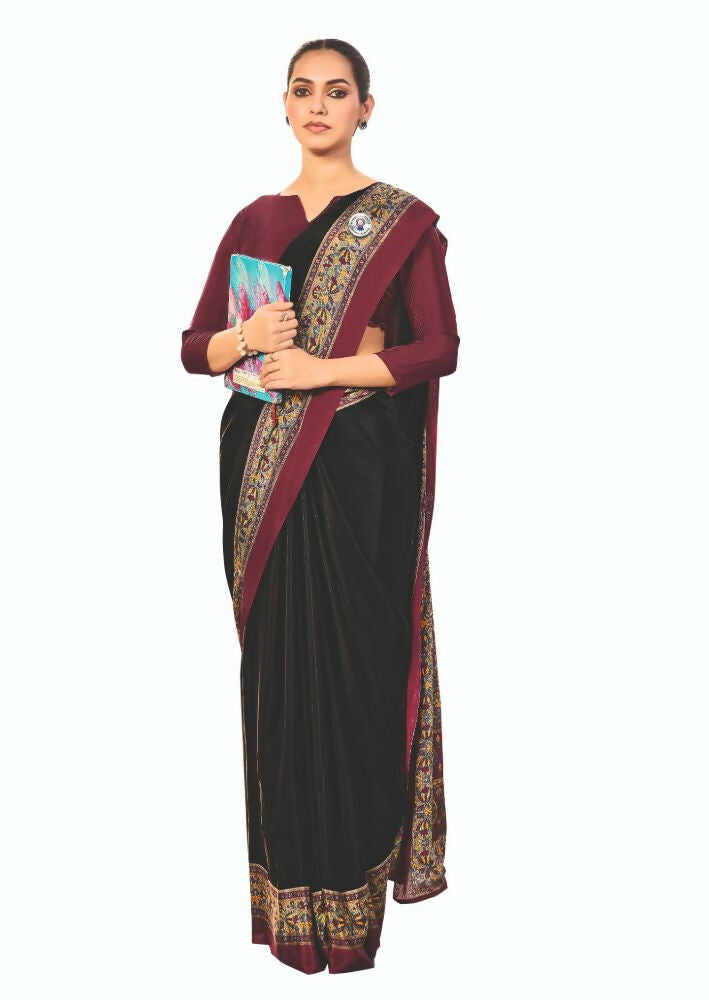 Joban Fashion Black Crepe Silk with Traditional Print Saree