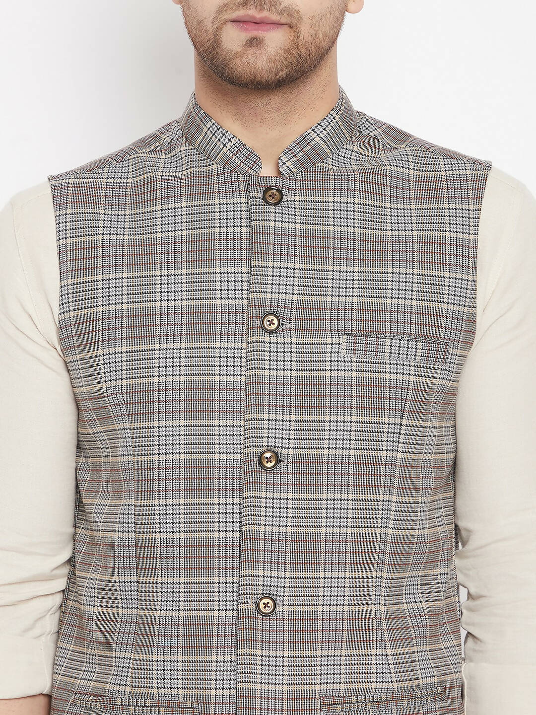 Even Apparels Multi Merino Men's Nehru Jacket-Contrast Lining-Free Pocket Square