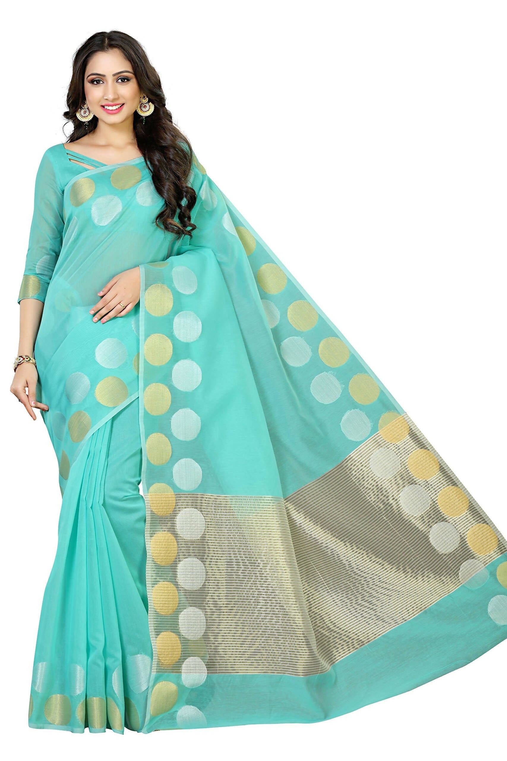 Mimosa Women's Turquoise Blue Kanchipuram Cotton Saree