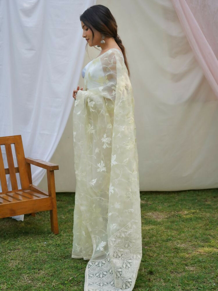 Vamsee Ishaq Yellow Organza Saree
