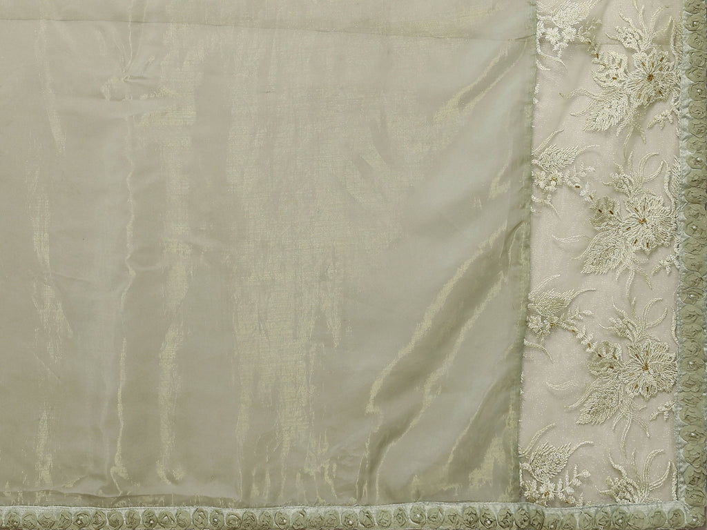 Green Glass Tissue,Net Embroidered Saree With Stitched Blouse - Nimaya Kaksha