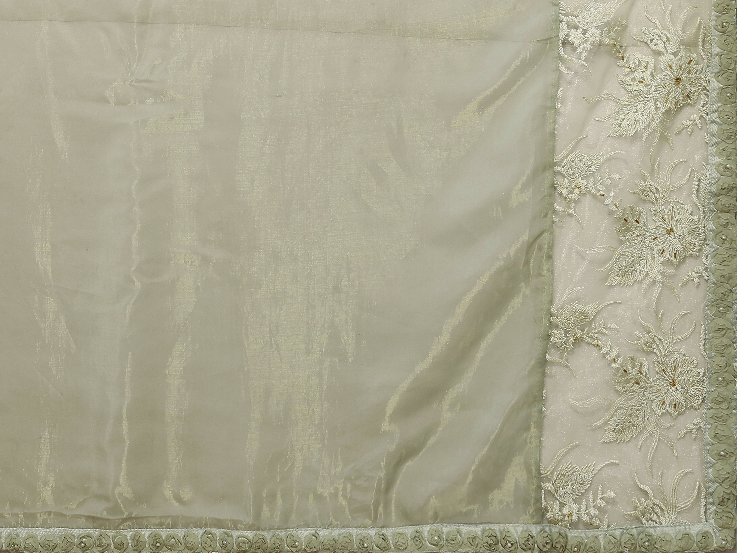 Green Glass Tissue,Net Embroidered Saree With Stitched Blouse - Nimaya Kaksha