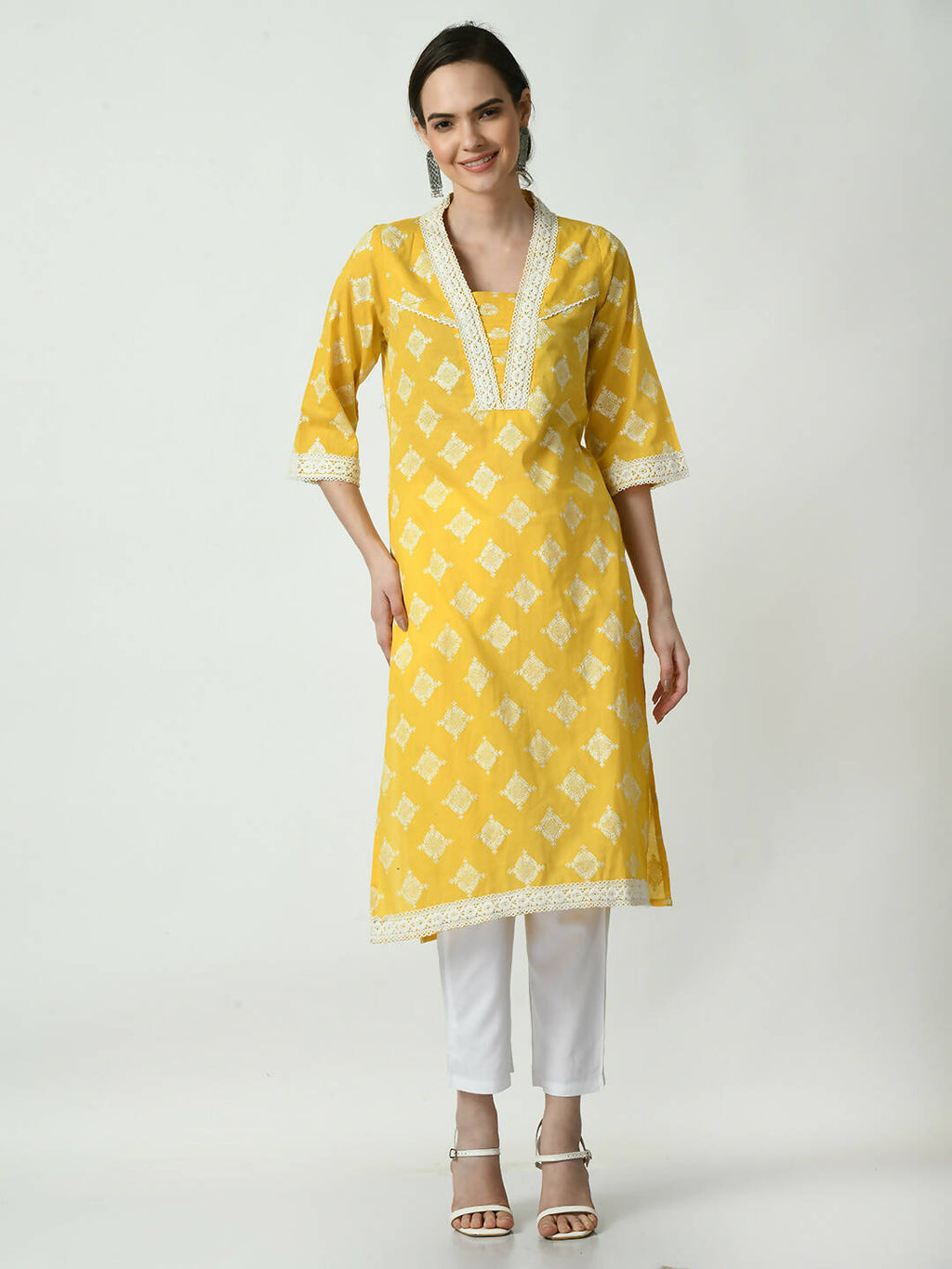 Myshka Women's Yellow Straight Printed Kurta
