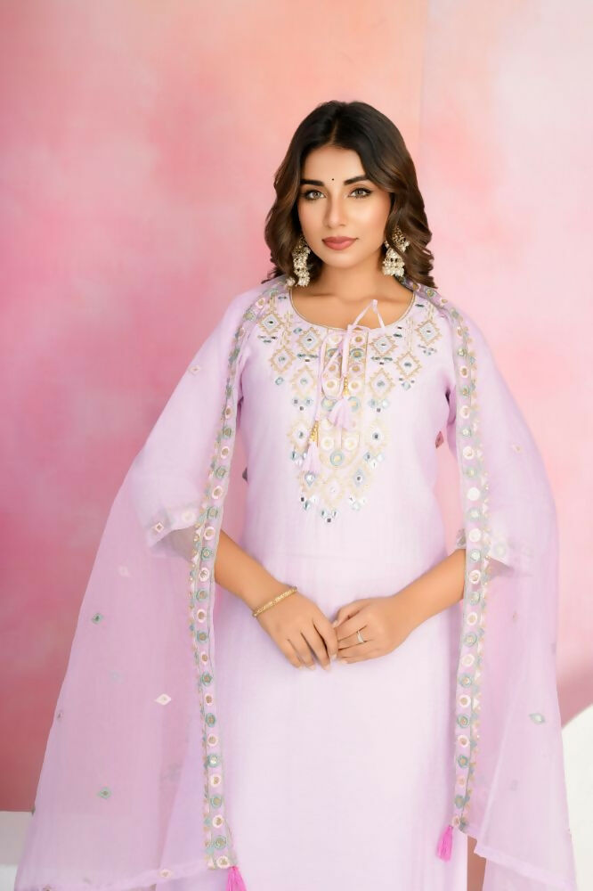 Ethnic Festive Wear Chanderi Pink Stitched Suit With Dupatta - Tanisha