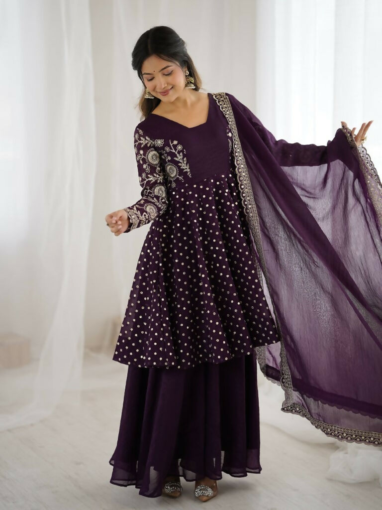 Teeya Creation Violet Color Embroidery Work Wedding Wear Salwar Suit