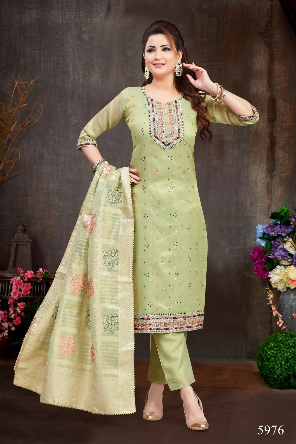 Joban Fashion Shimmer Green Color Kurta Set
