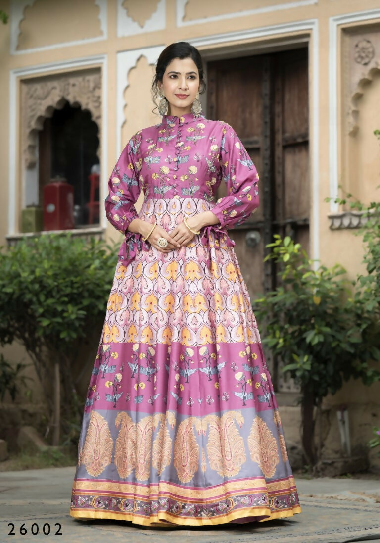 Wedding Designer Purple Soft Dola Silk Anarkali suit with Dupatta - Samanta