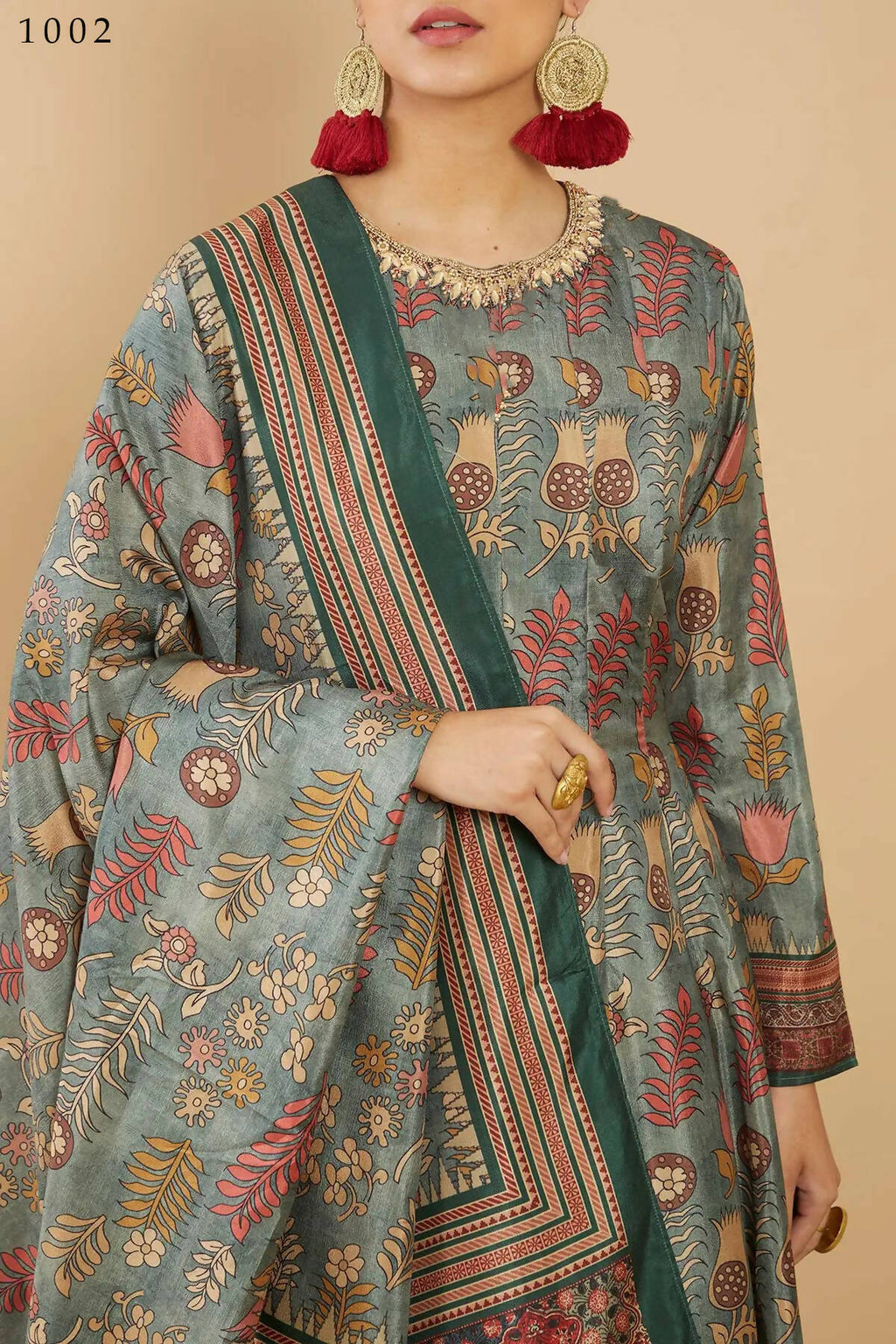 Women's Partywear Designer Green Soft Dola Silk Anarkali suit with Dupatta - Kalishta