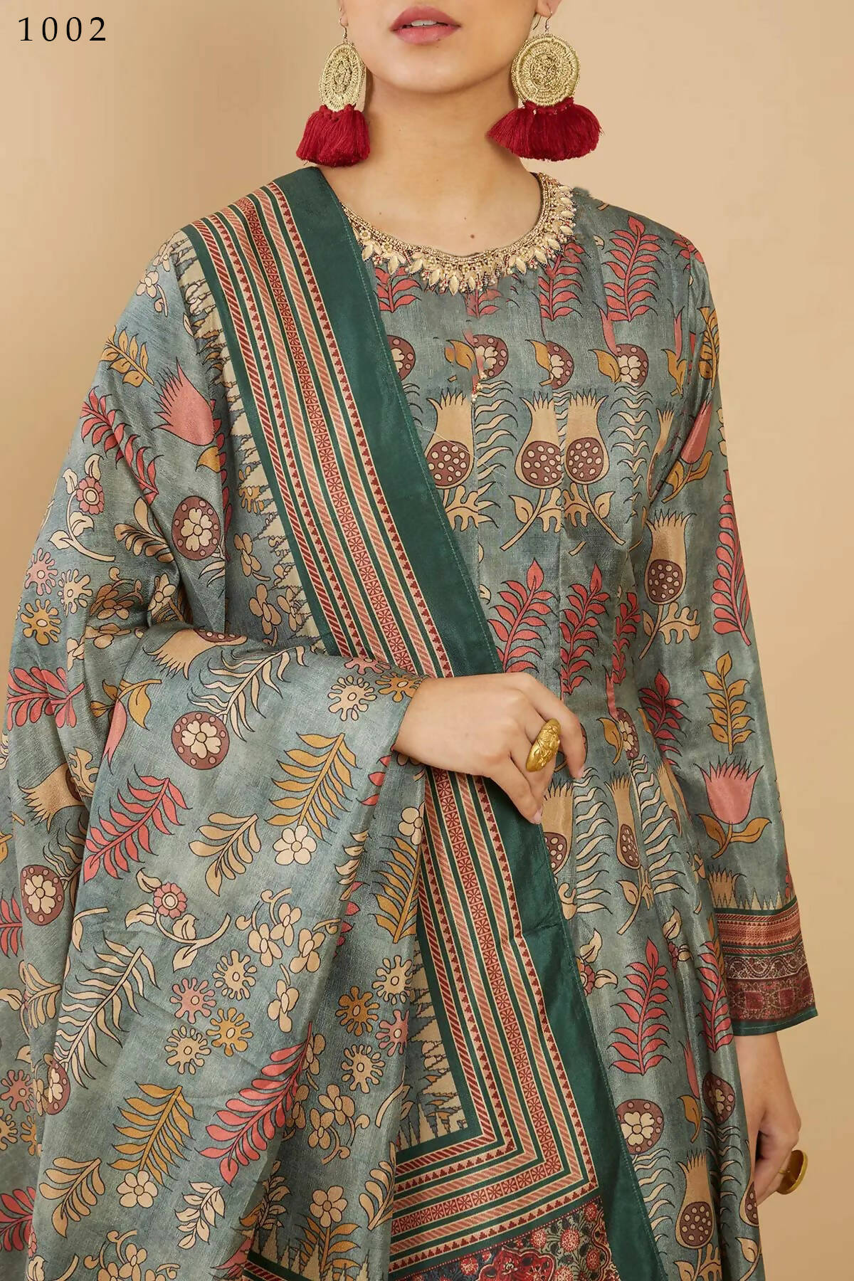 Women's Partywear Designer Green Soft Dola Silk Anarkali suit with Dupatta - Kalishta