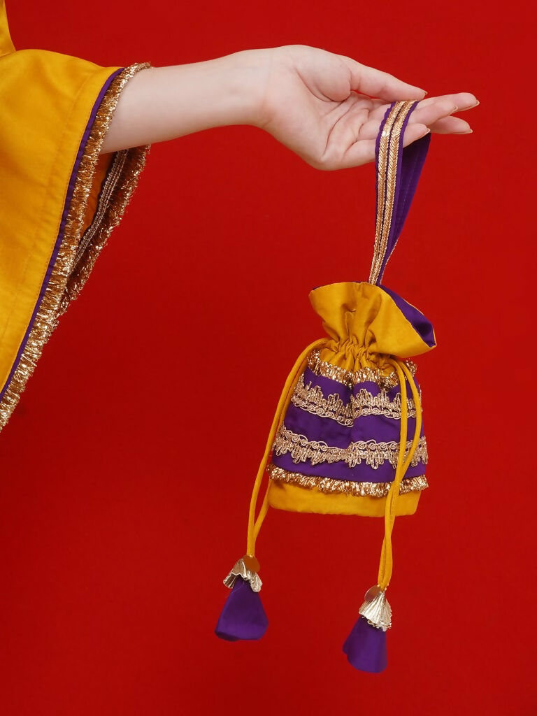 Joban Fashion Yelow Kaftaan Set with ineer and Potli