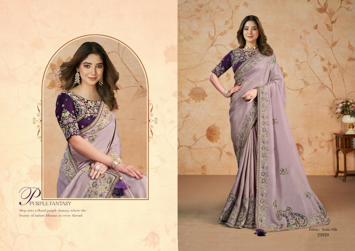 Sequence Embroidery with Golden and Silver Stone Work - Mohmanthan Dakshika